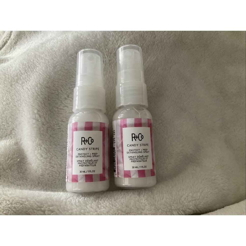 R + Co LOT 2 X Candy Stripe Protect Prep Detangling Spray 1 oz/30 ml Travel Sz